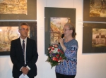 Katarzyna Pisarczyk, dyrektor BWA i Jurij Sulimow otwieraj wystaw prac artysty w Galerii BWA w Sandomierzu 